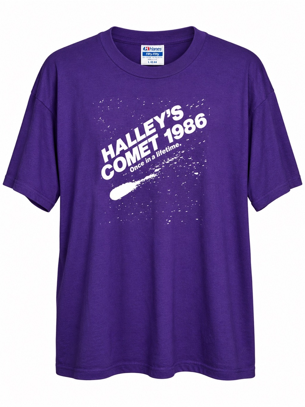 Vintage 80s Halleys Comet 1986 T Shirt Hanes Fifty Fifty Purple Single Stitch Lg